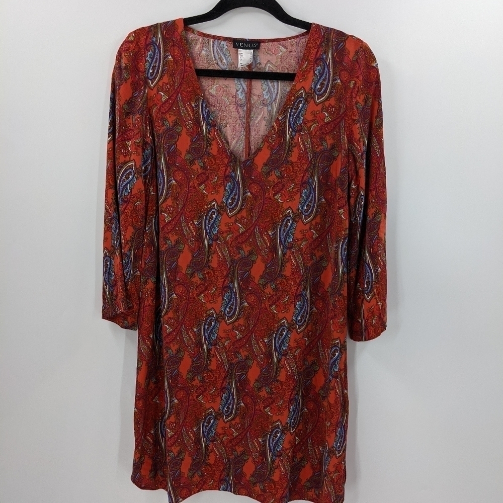 VENUS Paisley V-neck 3/4 Sleeve Dress